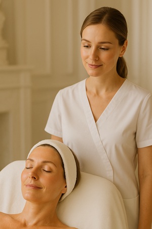 Mujer recibiendo un tratamiento facial de mesoterapia